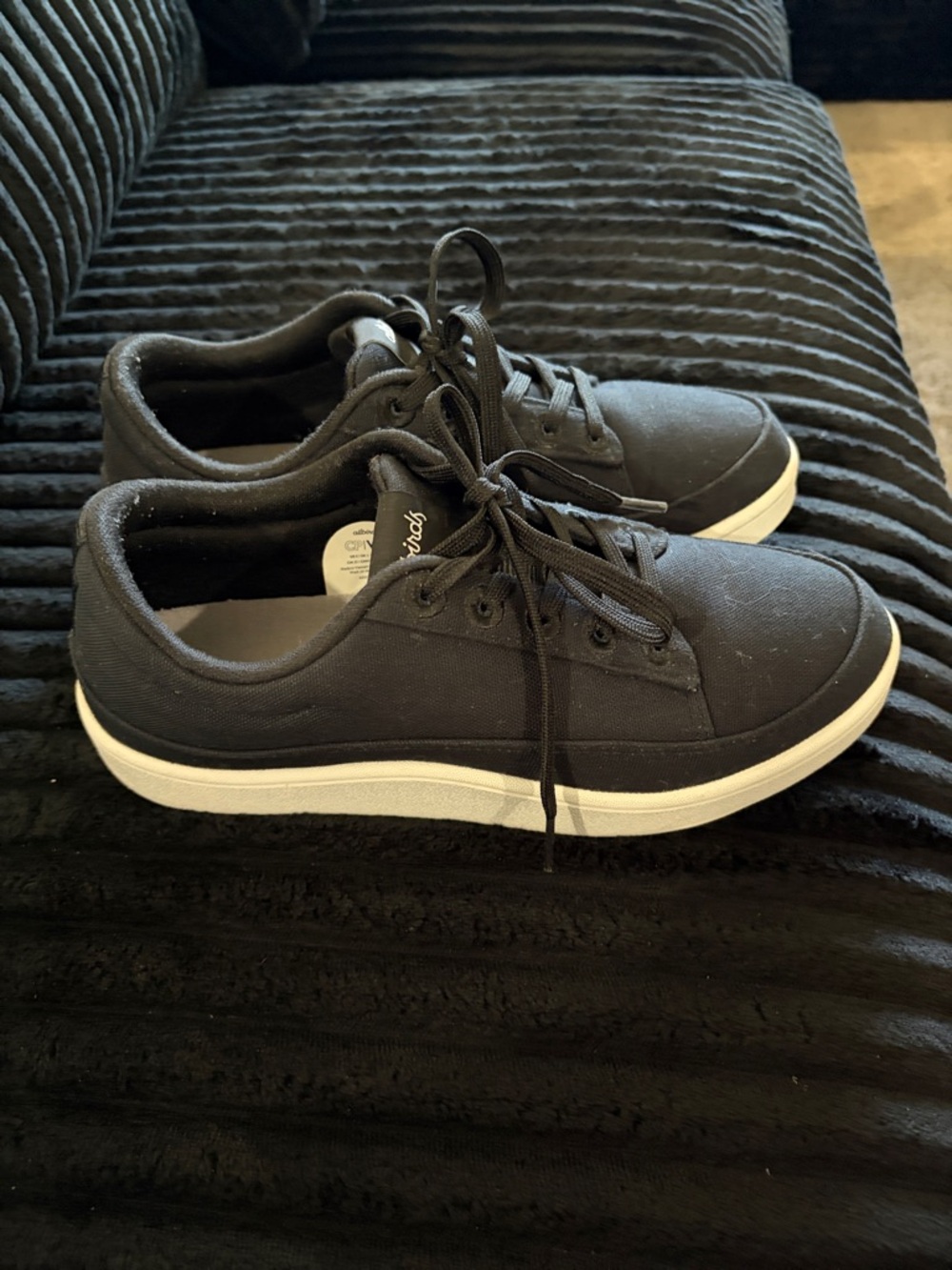 allbirds Black Canvas Low-Top Athletic Sneakers with White Sole